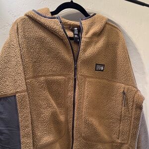 Mountain Hardwear Tan and Gray Hooded Fleece Jacket